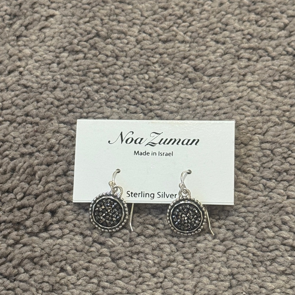Noa Zuman Sterling Silver Pewter Druzy Dangle Earrings Made In Israel